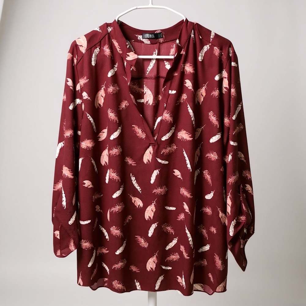 CURE. Maroon Feather Print Blouse